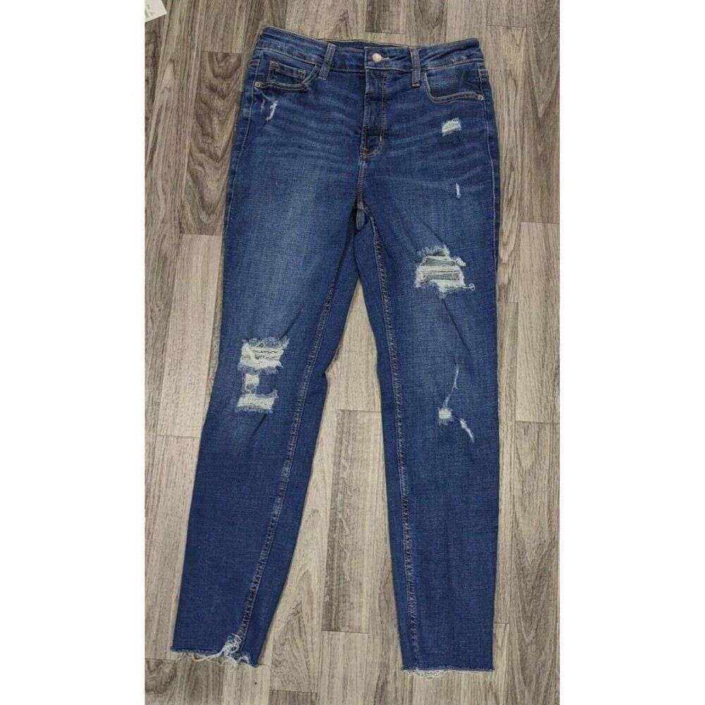 Old Navy Size 6 High Rise Rockstar Skinny Distressed‎ Denim Blue Jeans